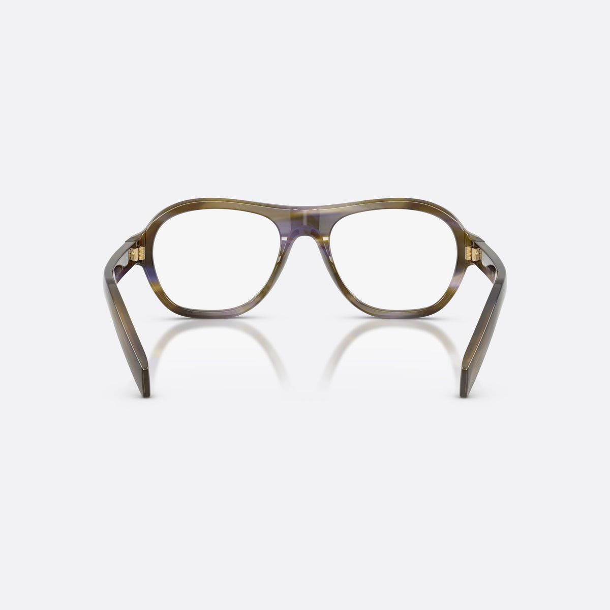 Prada PR C12V 23G1O1 eyeglasses, brown pillow frame for women, plain saddle bridge, brand lettering on temples, back view