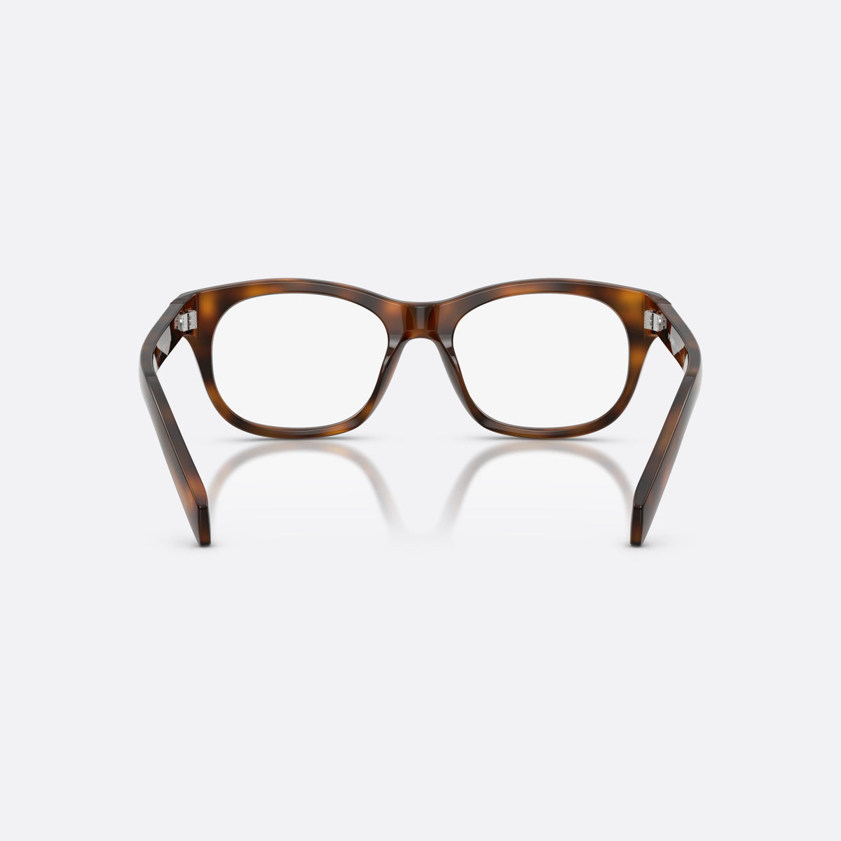 Prada PR C13V 20D1O1 eyeglasses, havana pillow frame for women, plain bridge, integrated into front, full-rim front, back view