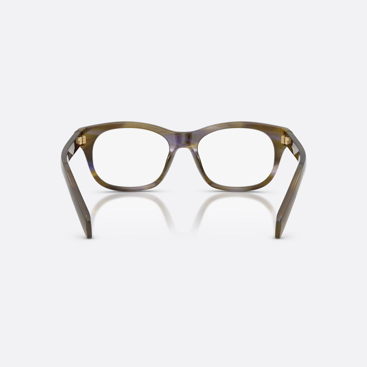 Prada PR C13V 23G1O1 eyeglasses, brown pillow frame for women, plain bridge with rounded profile, slim tapered temples, back view