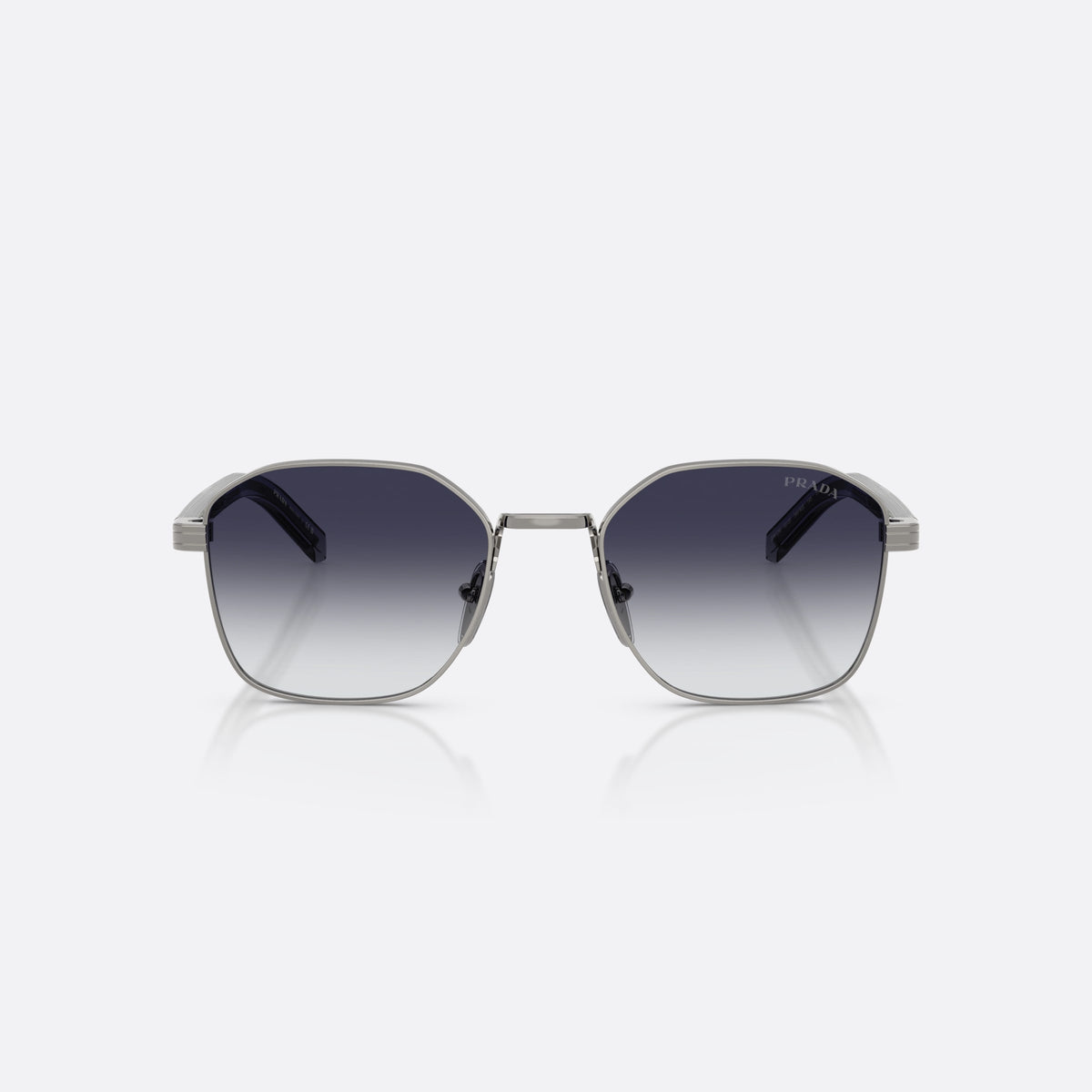 Prada PR C50S 5AV90S sunglasses, grey square frame for men, double metal bridge, brand lettering on temples, front view