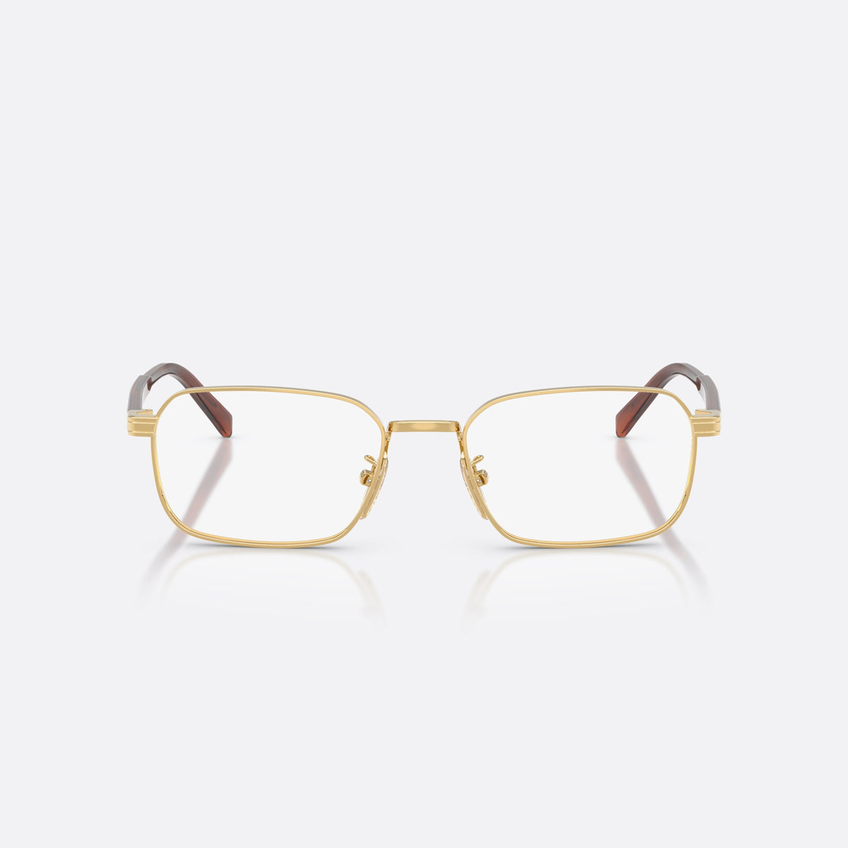 Prada PR C50VD 5AK1O1 eyeglasses, gold pillow frame for men, plain metal bridge, brand lettering on temples, front view