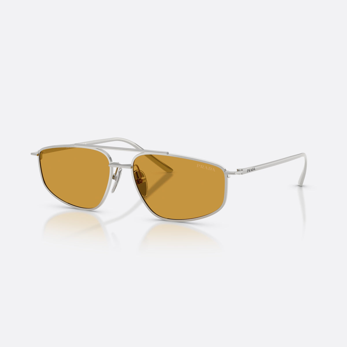 Ochelari de soare Prada PR C51S 1BC50P, pillow argintiu, pentru femei, punte dublă cu bară superioară, brațe subțiri, conice