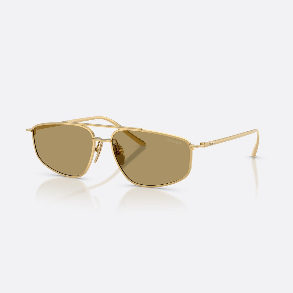 Ochelari de soare Prada PR C51S 5AK70G, pillow auriu, pentru femei, punte dublă cu bară superioară, literele brandului pe brațe