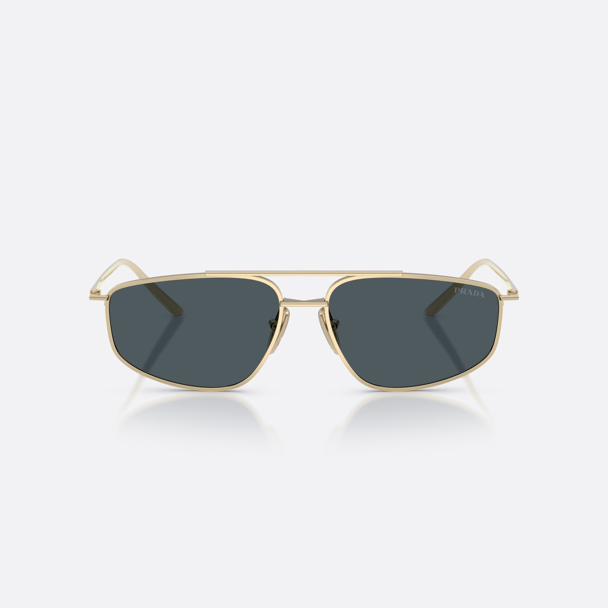 Ochelari de soare Prada PR C51S ZVN70B, pillow auriu, pentru femei, punte dublă cu bară superioară, literele brandului pe brațe, vedere din față