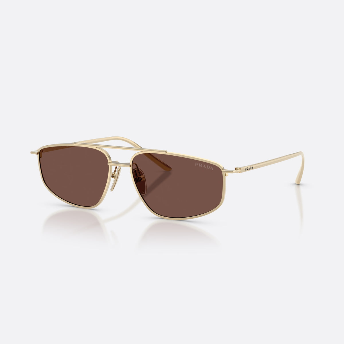 Prada PR C51S ZVN80T sunglasses, gold pillow frame for women, double bridge with top bar, brand lettering on temples
