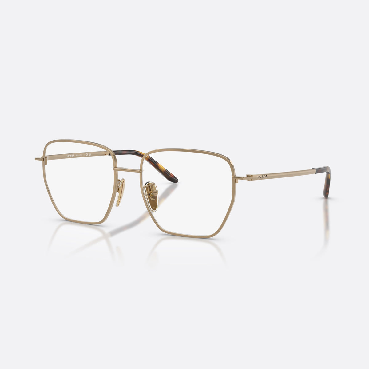 Prada PR C51VD 7OE1O1 eyeglasses, brown square frame for women, plain metal bridge, brand lettering on temples