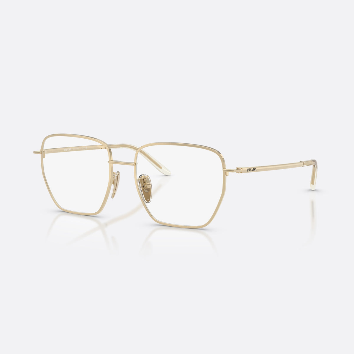 Rame ochelari de vedere Prada PR C51VD ZVN1O1, patrati auriu, pentru femei, punte metalică simplă, literele brandului pe brațe