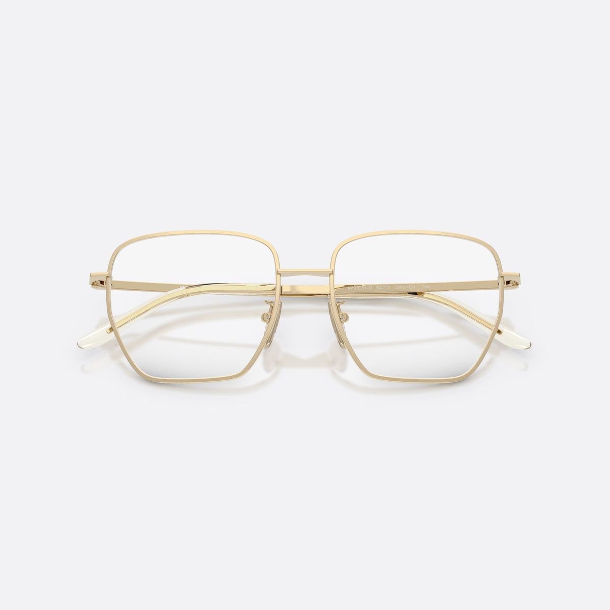 Rame ochelari de vedere Prada PR C51VD ZVN1O1, patrati auriu, pentru femei, punte metalică simplă, literele brandului pe brațe, cu brațele pliate