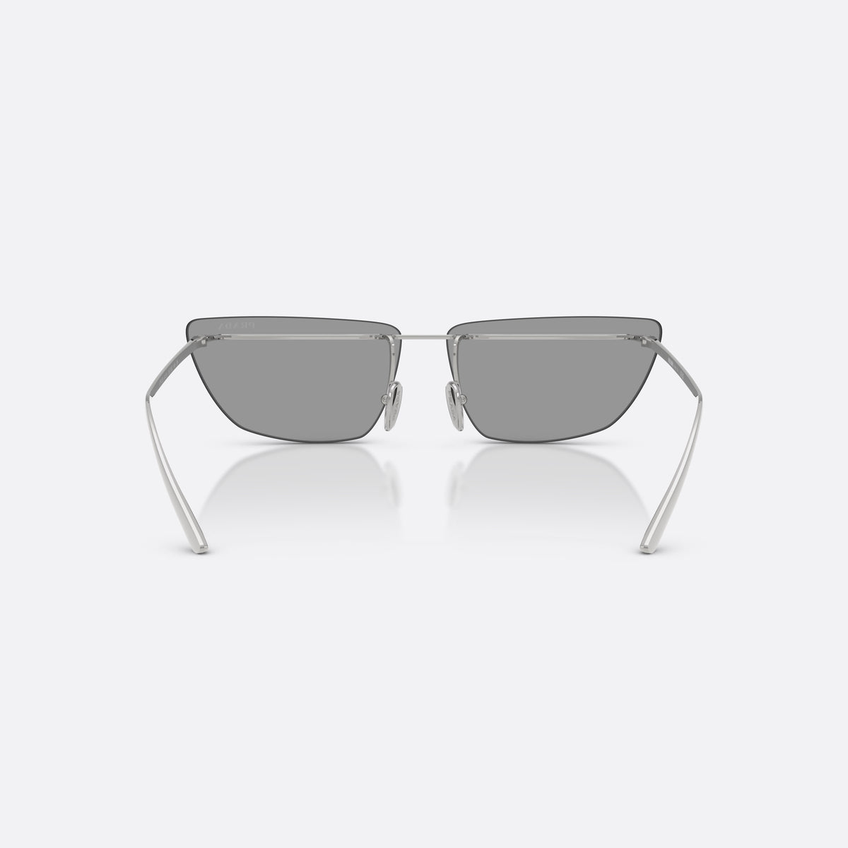 Prada PR C52S 1BC50Q sunglasses, silver butterfly frame for women, thin metal bridge, brand lettering on temples, back view