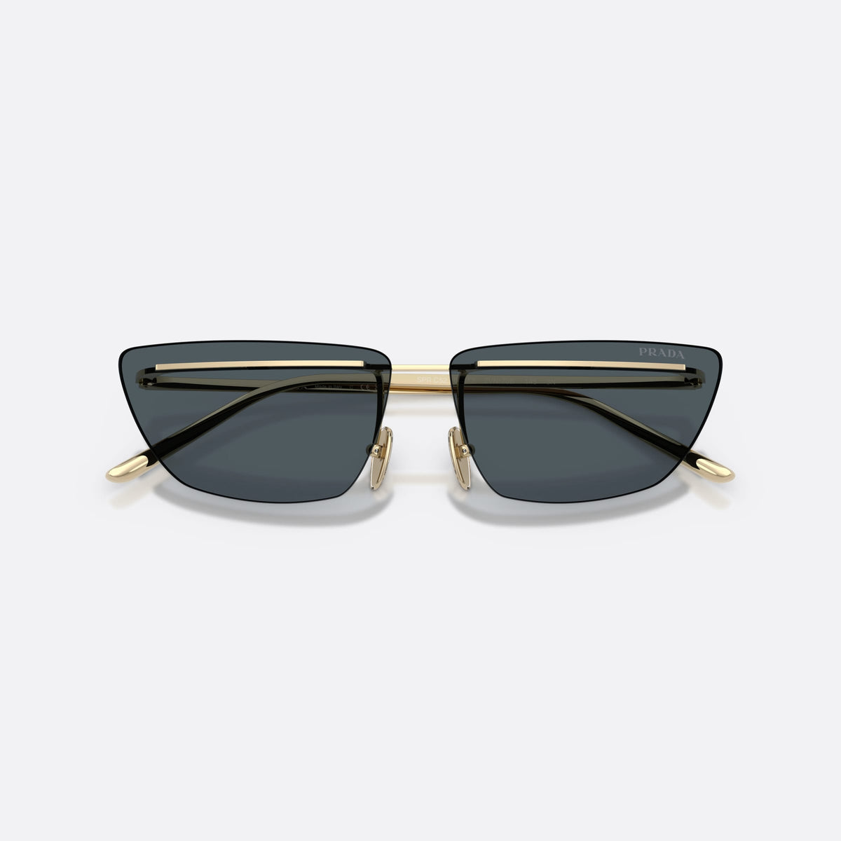 Ochelari de soare Prada PR C52S ZVN70B, fluture auriu, pentru femei, punte metalică subțire simplă, literele brandului pe brațe, cu brațele pliate