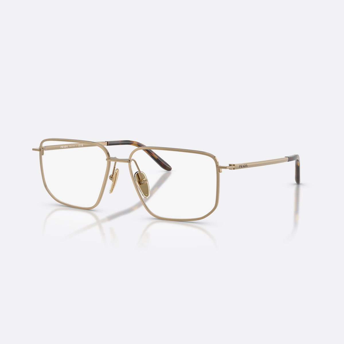 Prada PR C52V 7OE1O1 eyeglasses, brown rectangle frame for women, double bridge with metal connector, full-rim metal frame