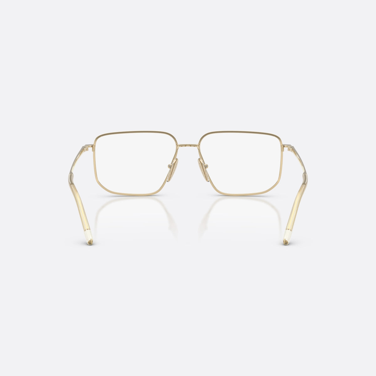 Prada PR C52V ZVN1O1 eyeglasses, gold rectangle frame for women, double bridge with metal connector, full-rim metal frame, back view