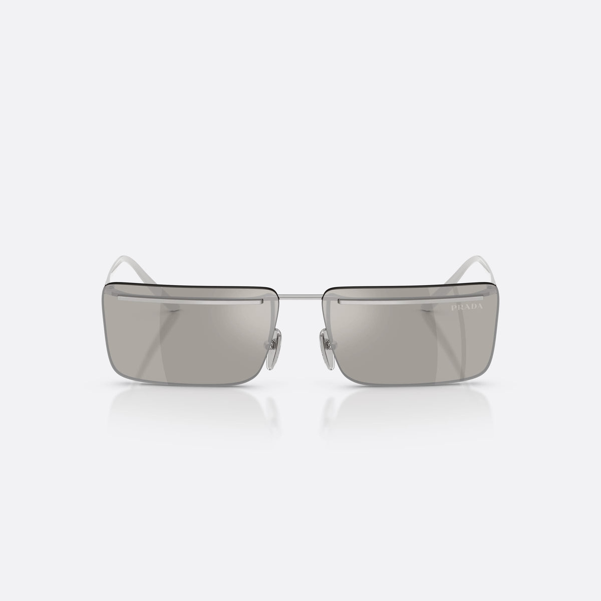 Ochelari de soare Prada PR C53S 1BC60N, rectangulari argintiu, pentru bărbați, punte metalică subțire, litere ale brandului pe braț, vedere din față