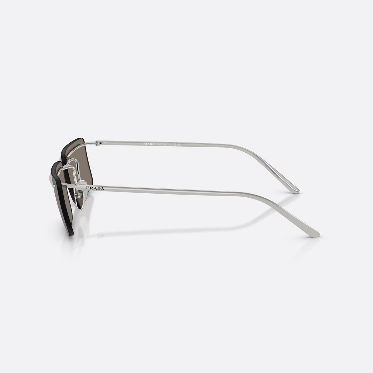Ochelari de soare Prada PR C53S 1BC60N, rectangulari argintiu, pentru bărbați, punte metalică subțire, litere ale brandului pe braț, vedere laterală