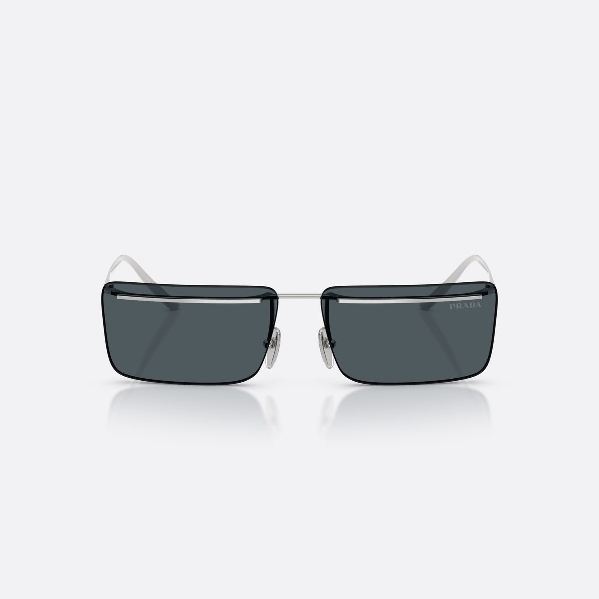 Ochelari de soare Prada PR C53S 1BC70B, rectangulari argintiu, pentru bărbați, punte metalică simplă, literele brandului pe brațe, vedere din față