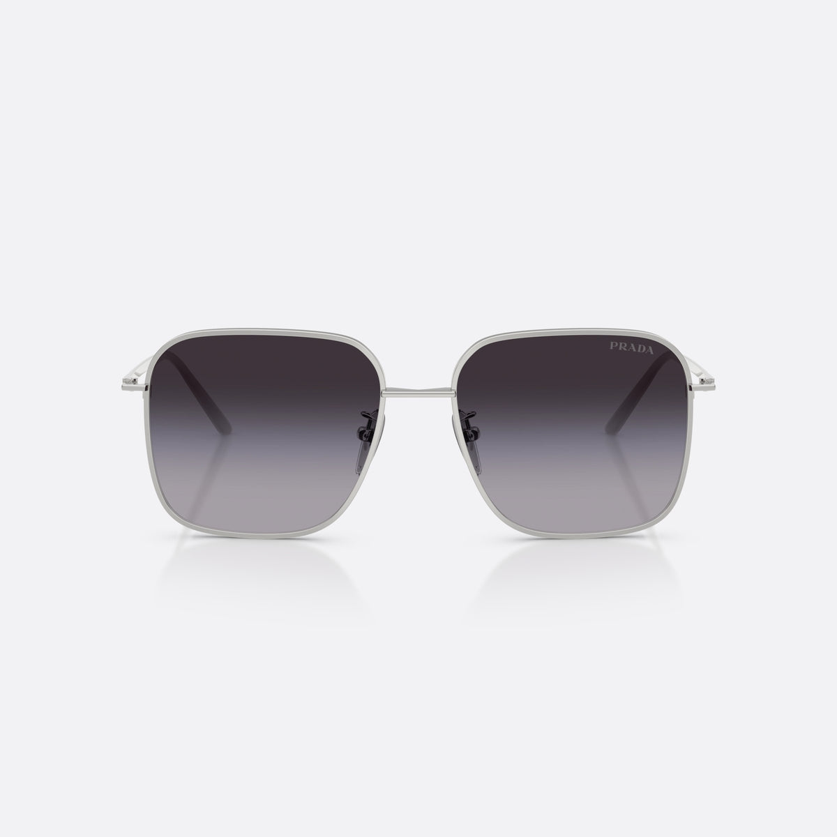 Prada PR C54SD 1BC90A sunglasses, silver square frame for women, plain metal bridge, brand lettering on temples, front view