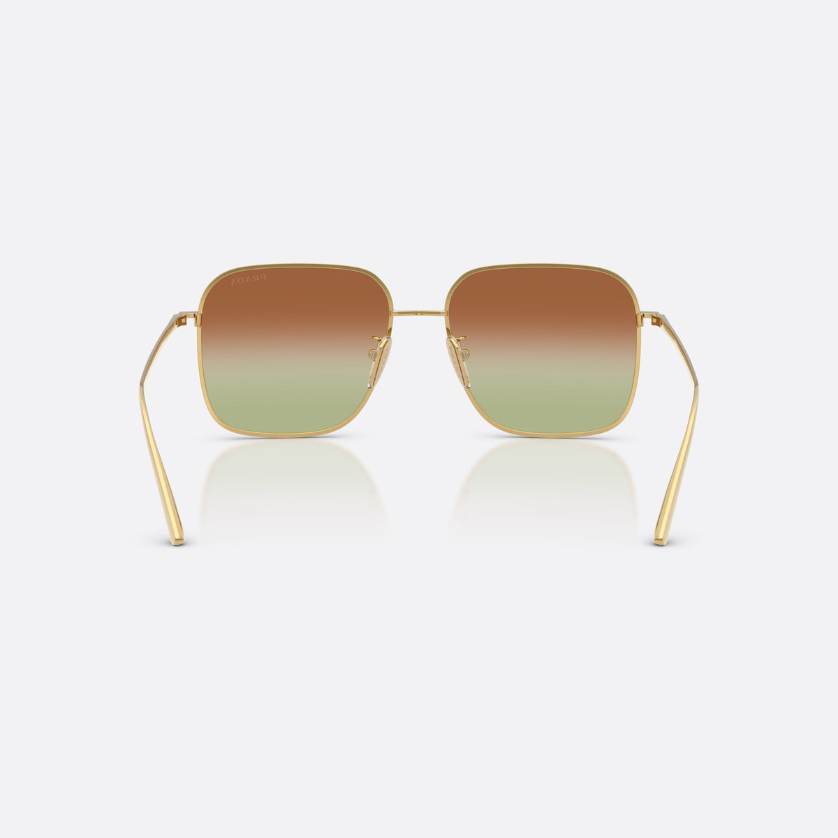 Prada PR C54SD 5AK70T sunglasses, gold square frame for women, plain metal bridge, brand lettering on temples, back view