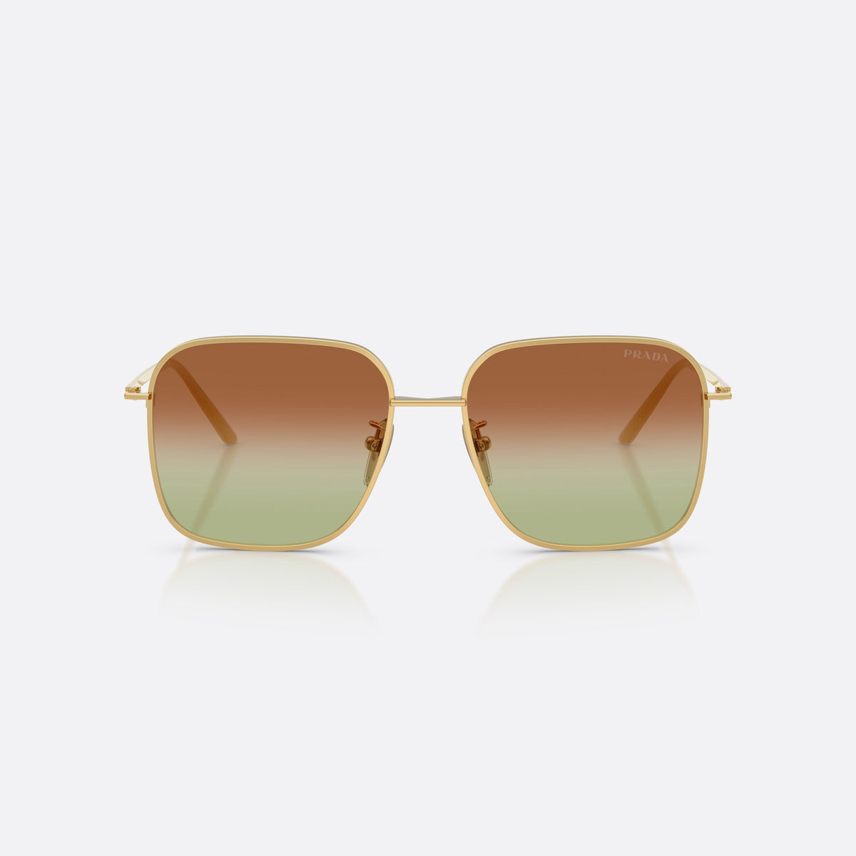 Prada PR C54SD 5AK70T sunglasses, gold square frame for women, plain metal bridge, brand lettering on temples, front view