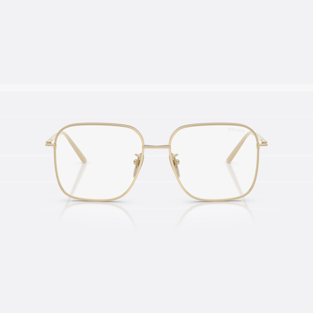 Prada PR C54SD ZVN10W sunglasses, gold square frame for women, double bridge with metal bar, brand lettering on temples, front view