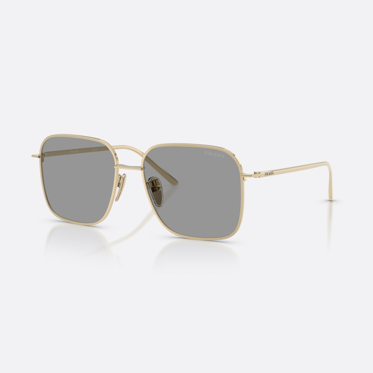 Prada PR C54SD ZVN50Q sunglasses, gold square frame for women, plain metal bridge, brand lettering on temples