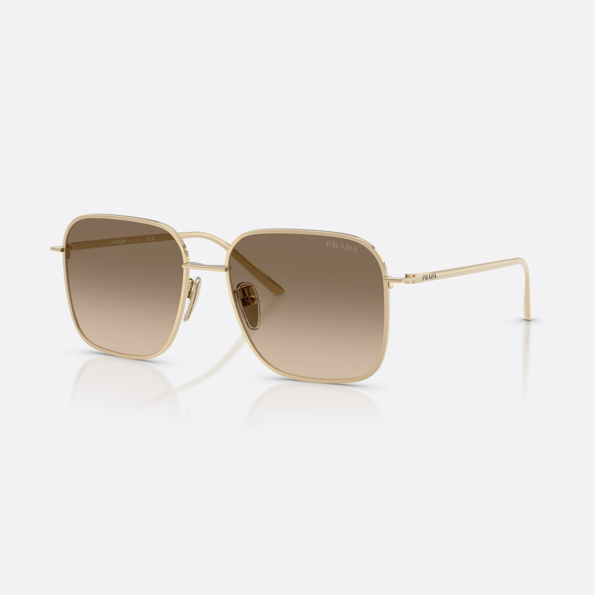 Ochelari de soare Prada PR C54SD ZVN50T, patrati auriu, pentru femei, punte metalică simplă, literele brandului pe brațe
