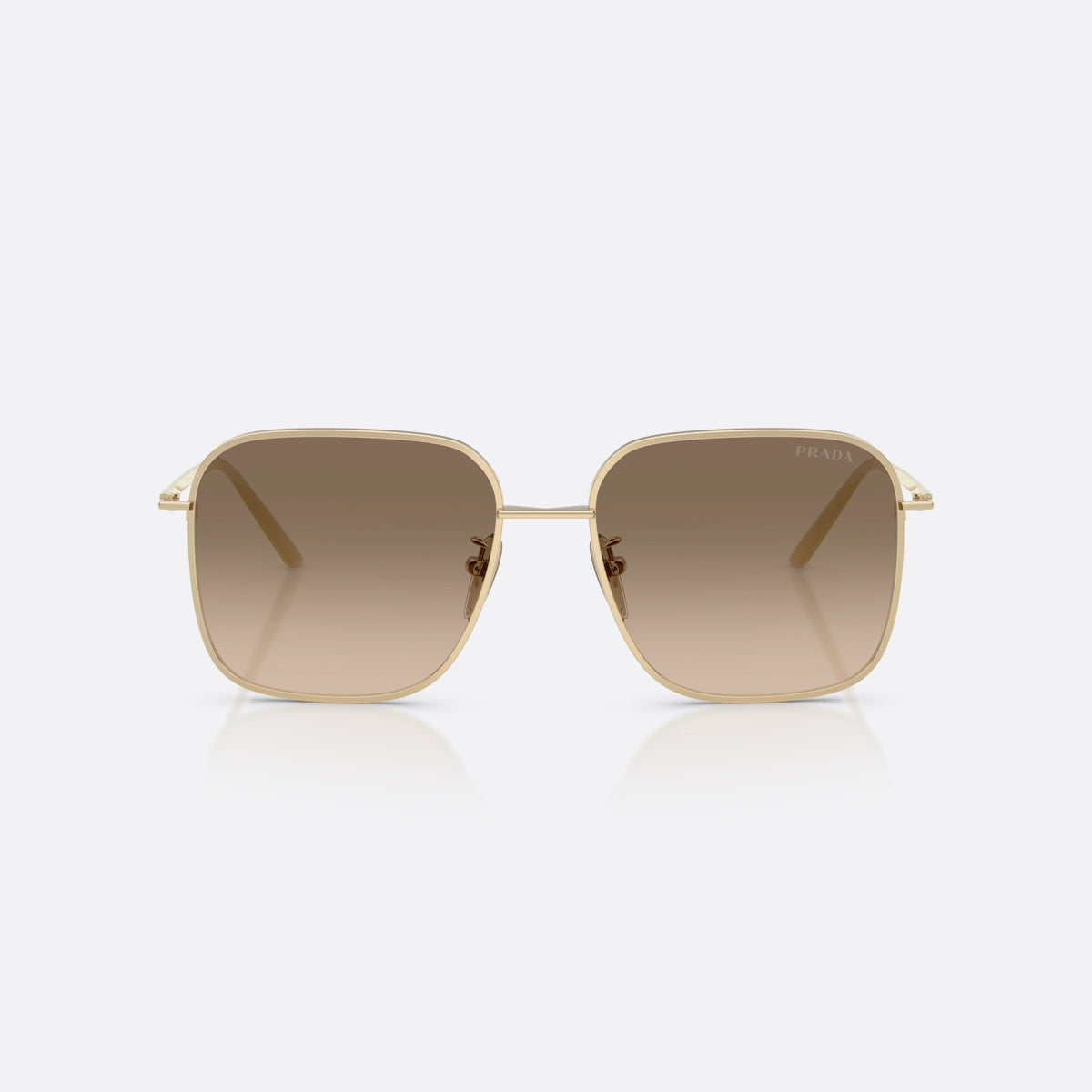 Ochelari de soare Prada PR C54SD ZVN50T, patrati auriu, pentru femei, punte metalică simplă, literele brandului pe brațe, vedere din față