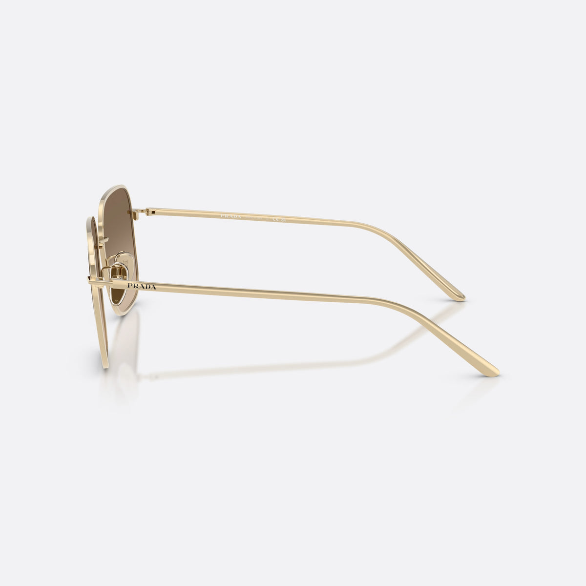 Ochelari de soare Prada PR C54SD ZVN50T, patrati auriu, pentru femei, punte metalică simplă, literele brandului pe brațe, vedere laterală