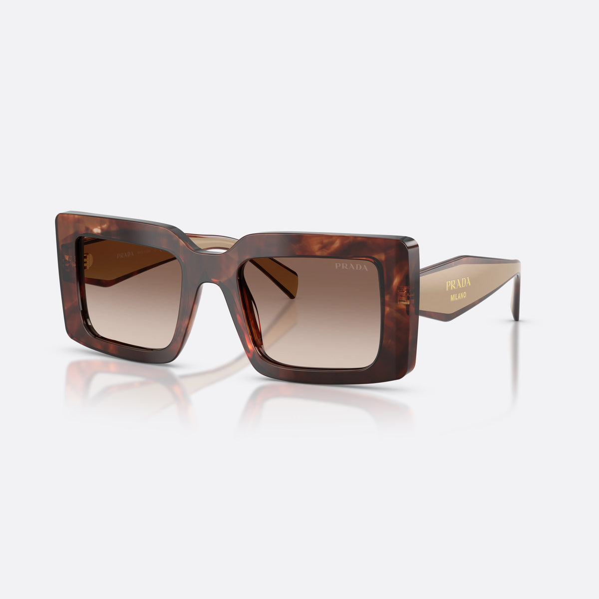 Ochelari de soare Prada PR D01S 00K10S, rectangulari havana, pentru femei, punte integrată simplă, literele brandului pe brațe