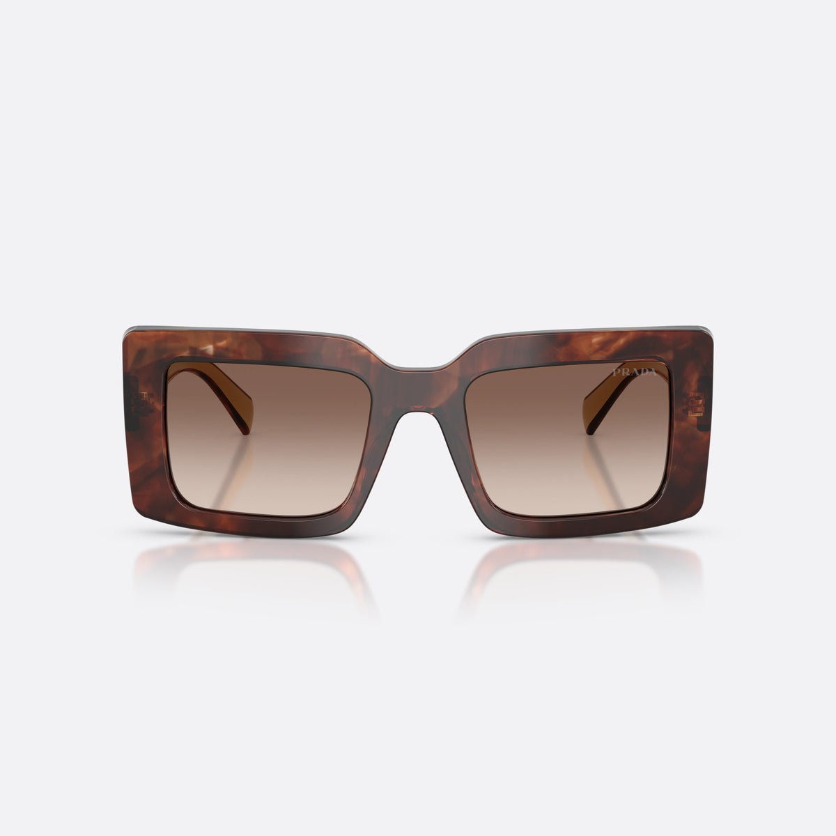 Ochelari de soare Prada PR D01S 00K10S, rectangulari havana, pentru femei, punte integrată simplă, literele brandului pe brațe, vedere din față