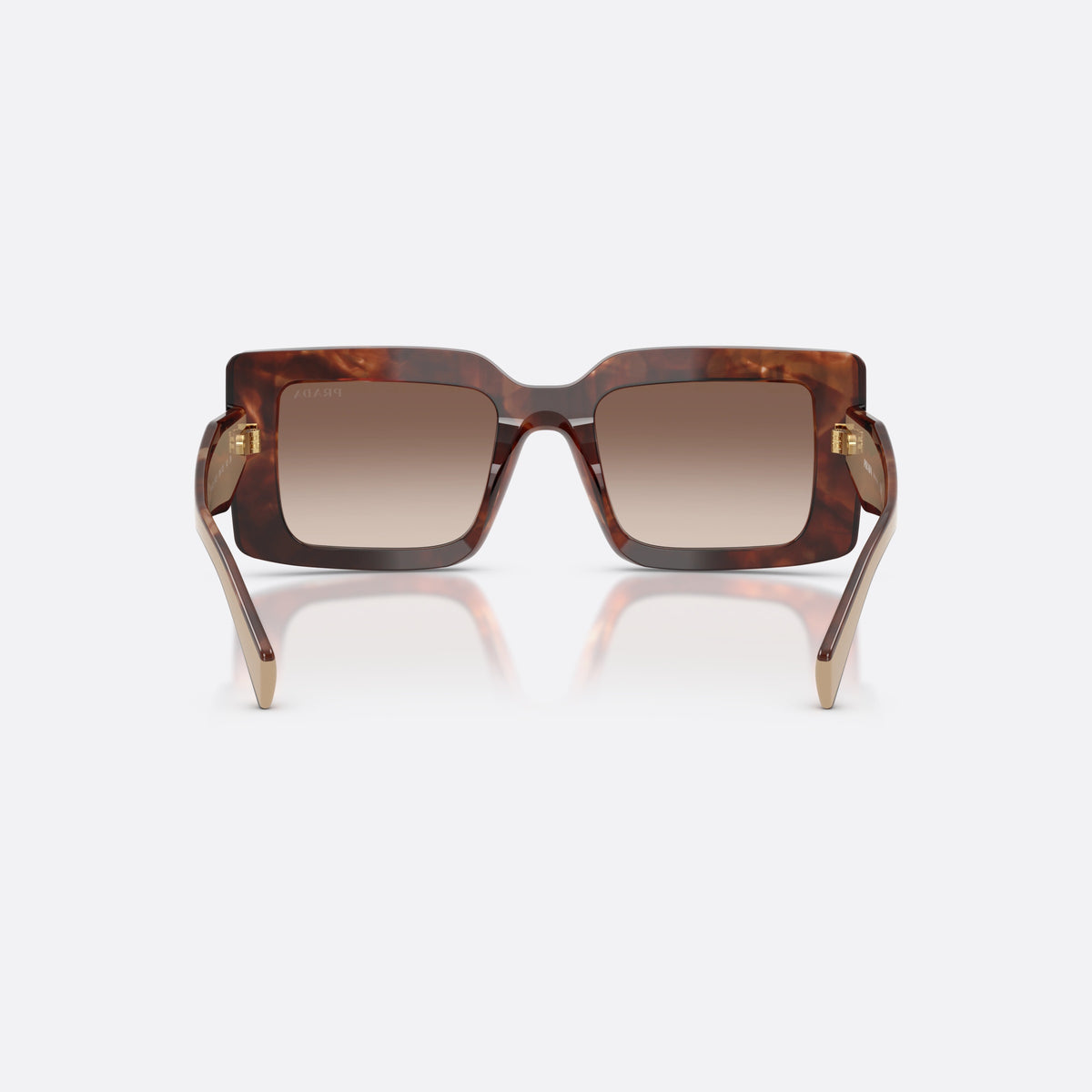 Ochelari de soare Prada PR D01S 00K10S, rectangulari havana, pentru femei, punte integrată simplă, literele brandului pe brațe, vedere din spate