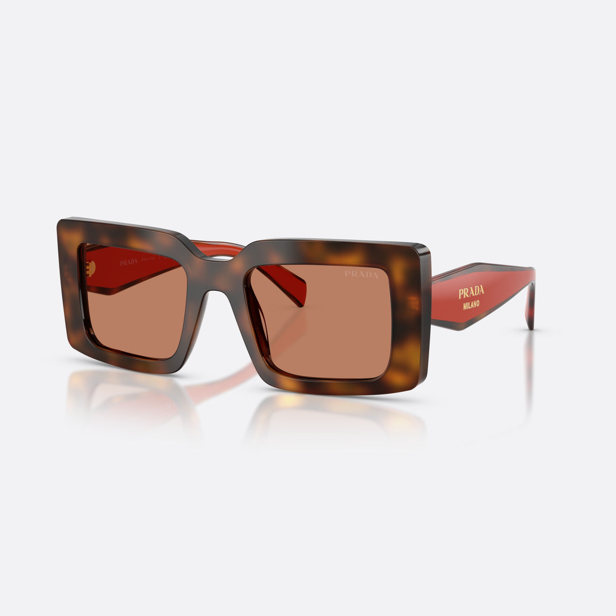 Prada PR D01S 01K90Q sunglasses, havana rectangle frame for women, plain wide bridge, brand logo on temple