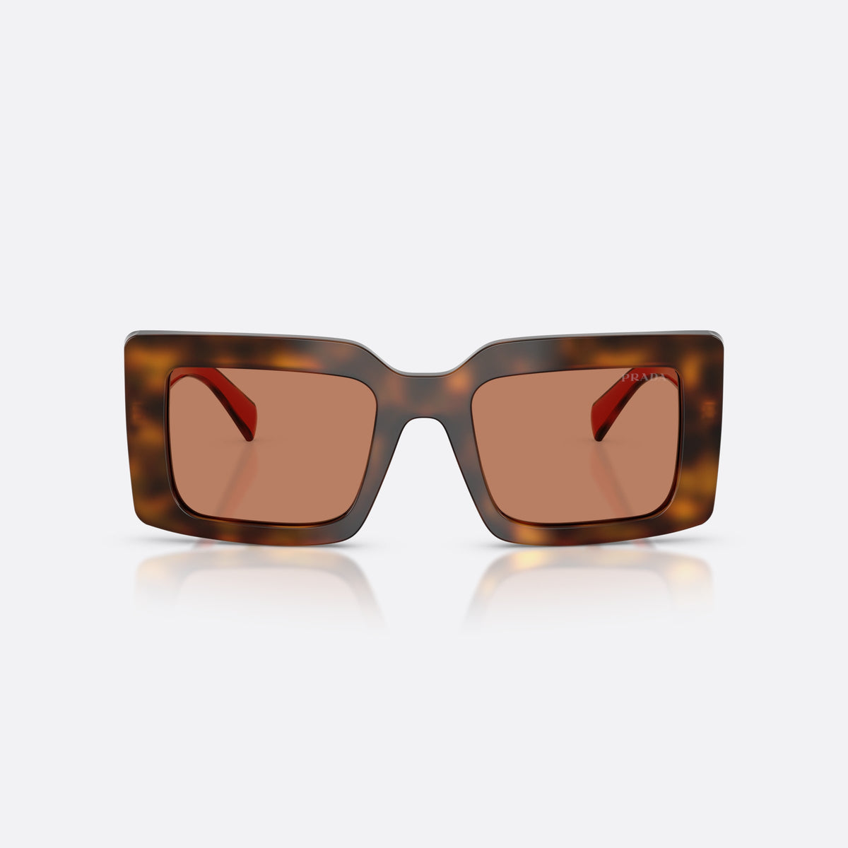 Prada PR D01S 01K90Q sunglasses, havana rectangle frame for women, plain wide bridge, brand logo on temple, front view