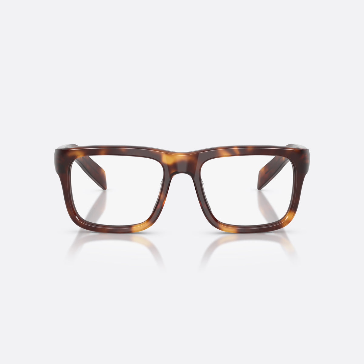 Rame ochelari de vedere Prada PR D02V 15W1O1, rectangulari havana, pentru bărbați, punte simplă tip șa, literele brandului pe brațe, vedere din față