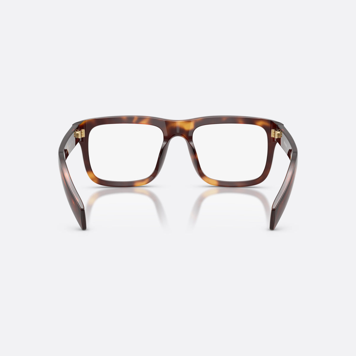Rame ochelari de vedere Prada PR D02V 15W1O1, rectangulari havana, pentru bărbați, punte simplă tip șa, literele brandului pe brațe, vedere din spate