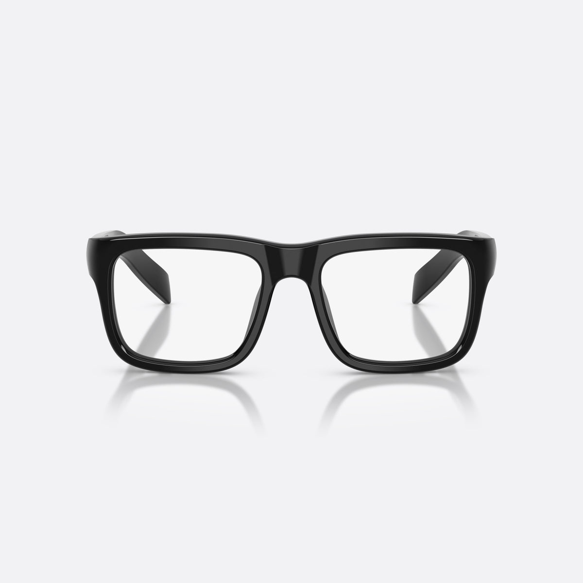 Prada PR D02V 16K1O1 eyeglasses, black rectangle frame for men, plain integrated bridge, brand lettering on temple, front view