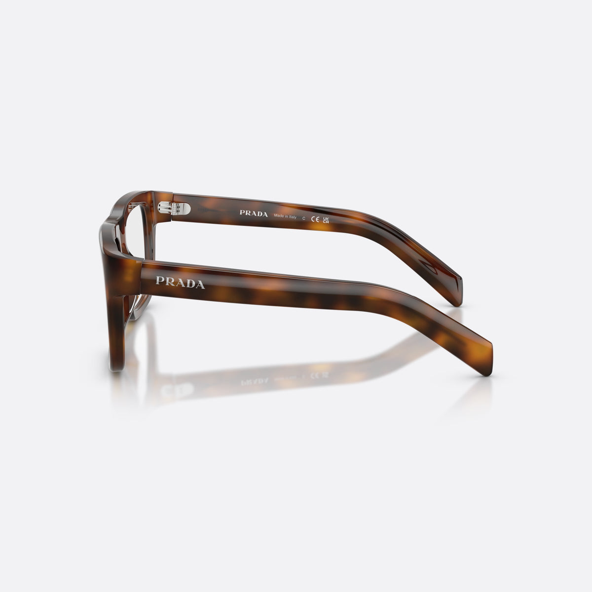 Rame ochelari de vedere Prada PR D02V 20D1O1, rectangulari havana, pentru bărbați, punte simplă tip șa, literele brandului pe brațe, vedere laterală
