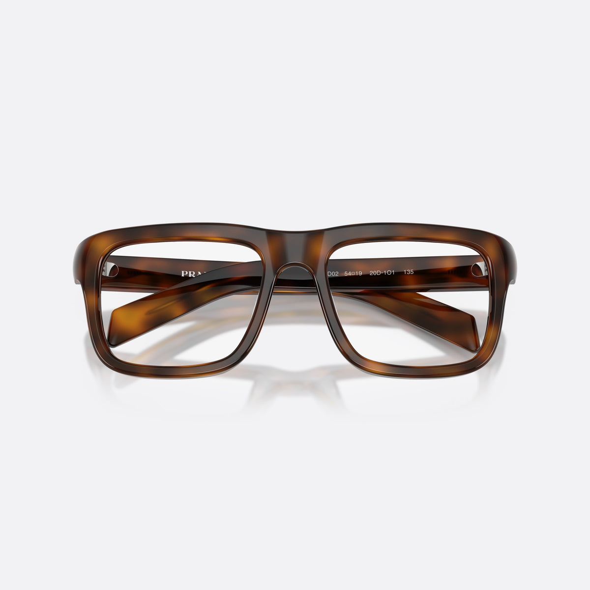 Rame ochelari de vedere Prada PR D02V 20D1O1, rectangulari havana, pentru bărbați, punte simplă tip șa, literele brandului pe brațe, cu brațele pliate