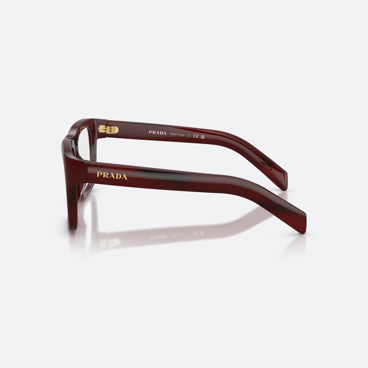 Prada PR D02V 25J1O1 eyeglasses, havana rectangle frame for men, plain bridge, brand lettering on temples, full rim, side view