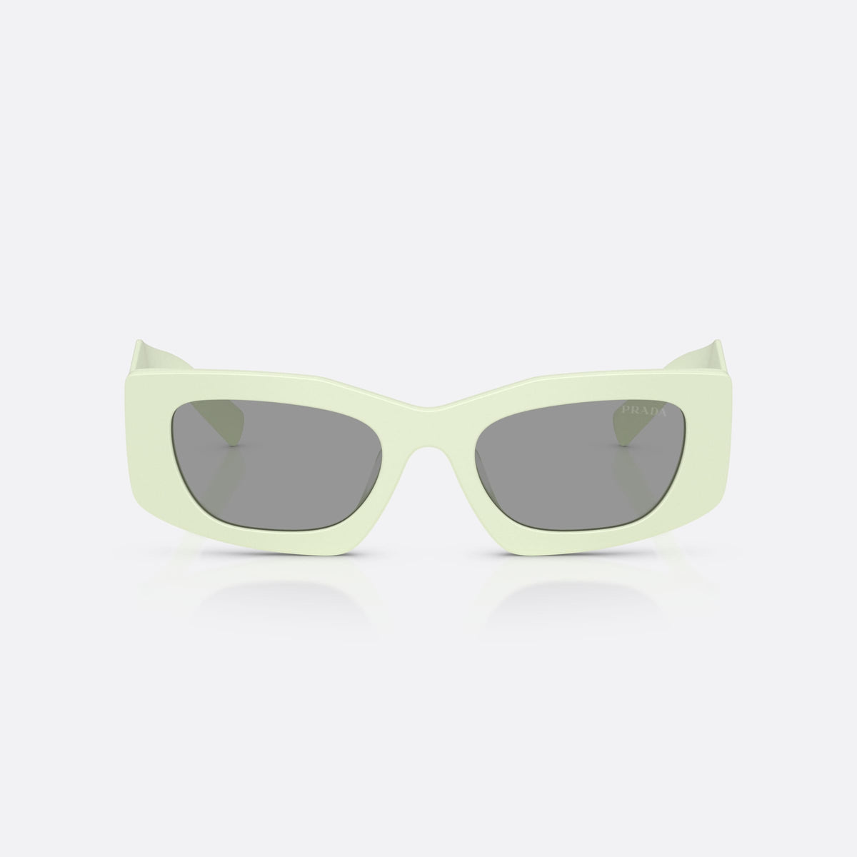 Prada PR D03SD 05K50Q sunglasses, green rectangle frame for women, plain bridge, brand logo on temple, full rim frame, front view