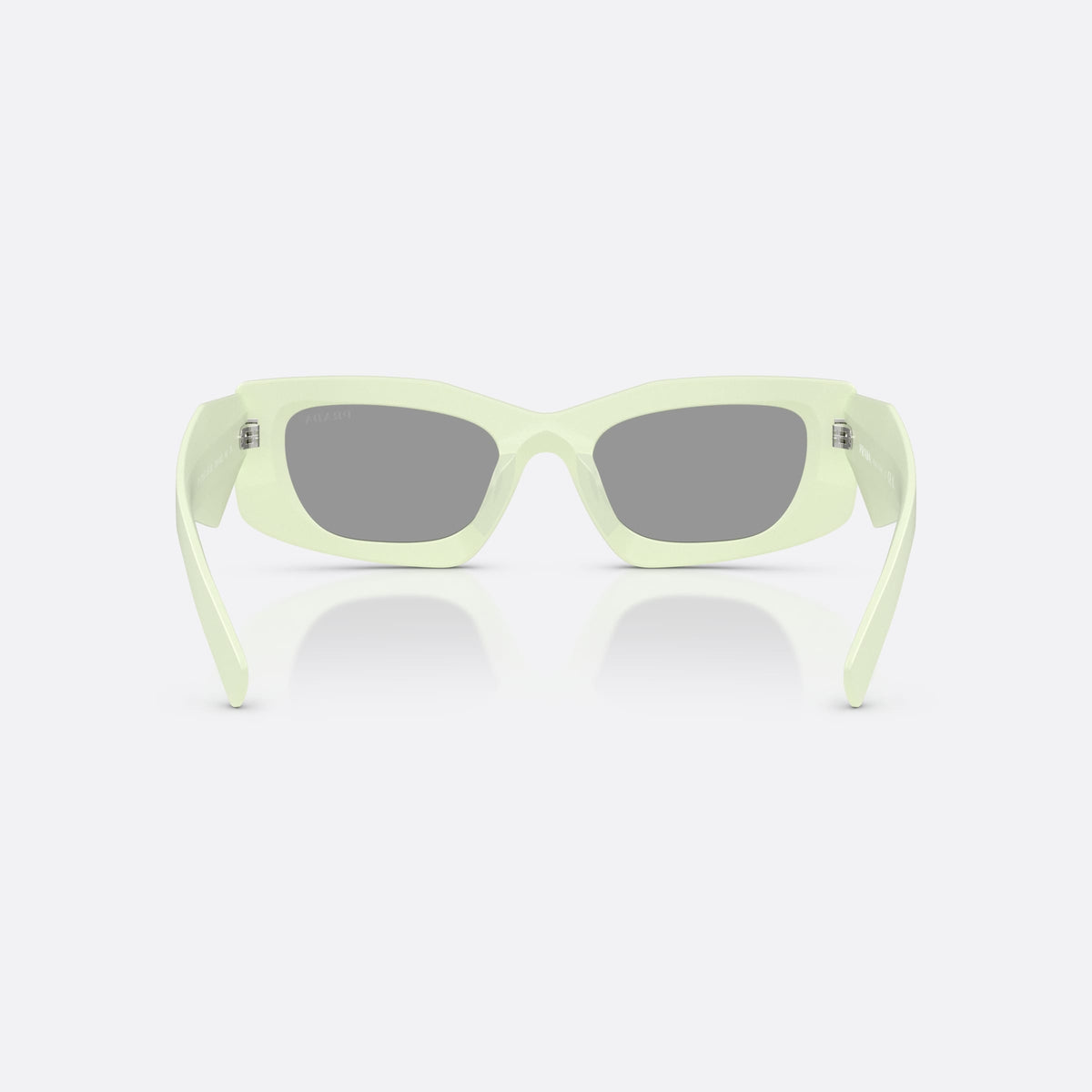 Prada PR D03SD 05K50Q sunglasses, green rectangle frame for women, plain bridge, brand logo on temple, full rim frame, back view