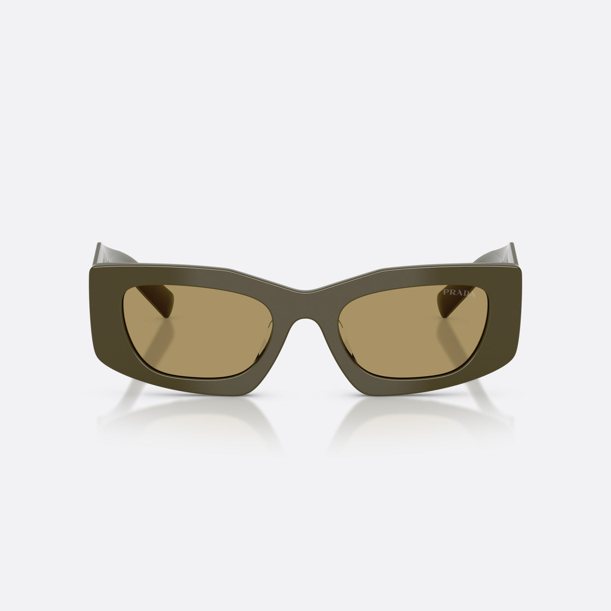 Prada PR D03SD 26J70G sunglasses, green rectangle frame for women, plain integrated bridge, brand logo on temple, front view