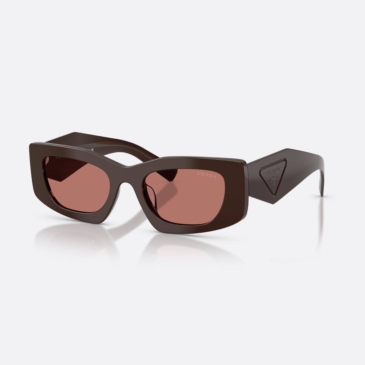 Prada PR D03SD 27I80W sunglasses, brown rectangle frame for women, plain bridge, triangular brand logo plaque
