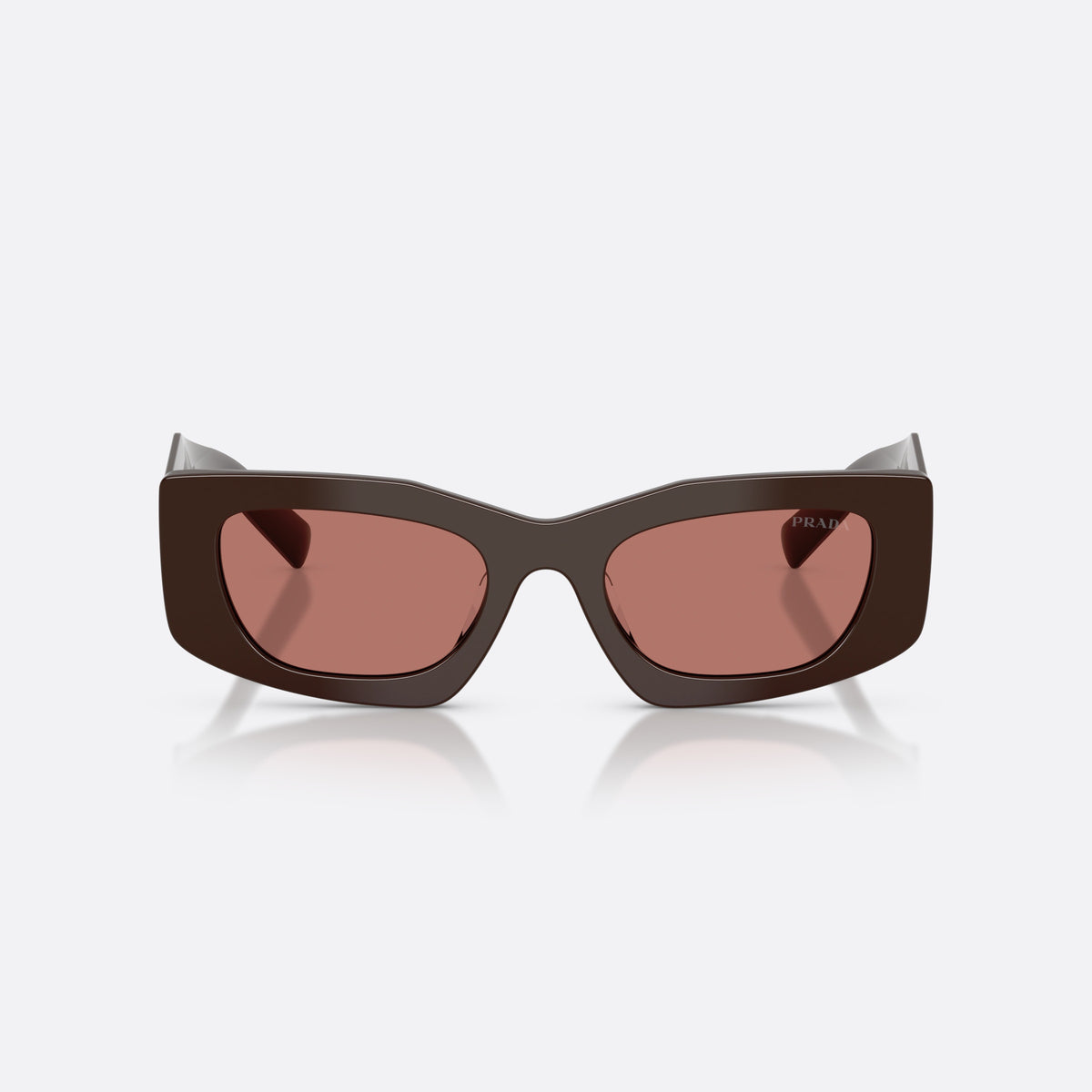 Prada PR D03SD 27I80W sunglasses, brown rectangle frame for women, plain bridge, triangular brand logo plaque, front view