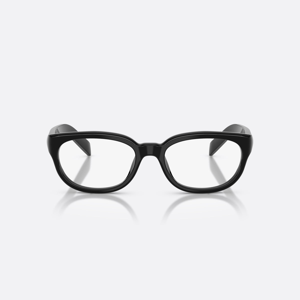 Prada PR D03VU 16K1O1 eyeglasses, black phantos frame for women, plain integrated bridge, brand lettering on temple, front view