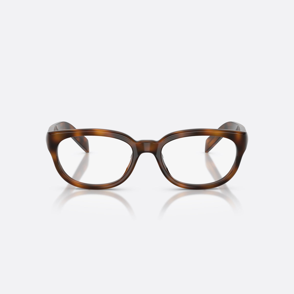 Prada PR D03VU 20D1O1 eyeglasses, havana phantos frame for women, plain acetate-style bridge, brand lettering on temples, front view