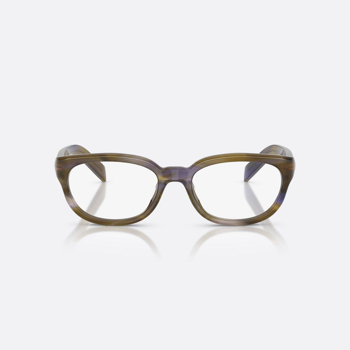 Prada PR D03VU 23G1O1 eyeglasses, havana phantos frame for women, plain integrated bridge, brand lettering on temples, front view