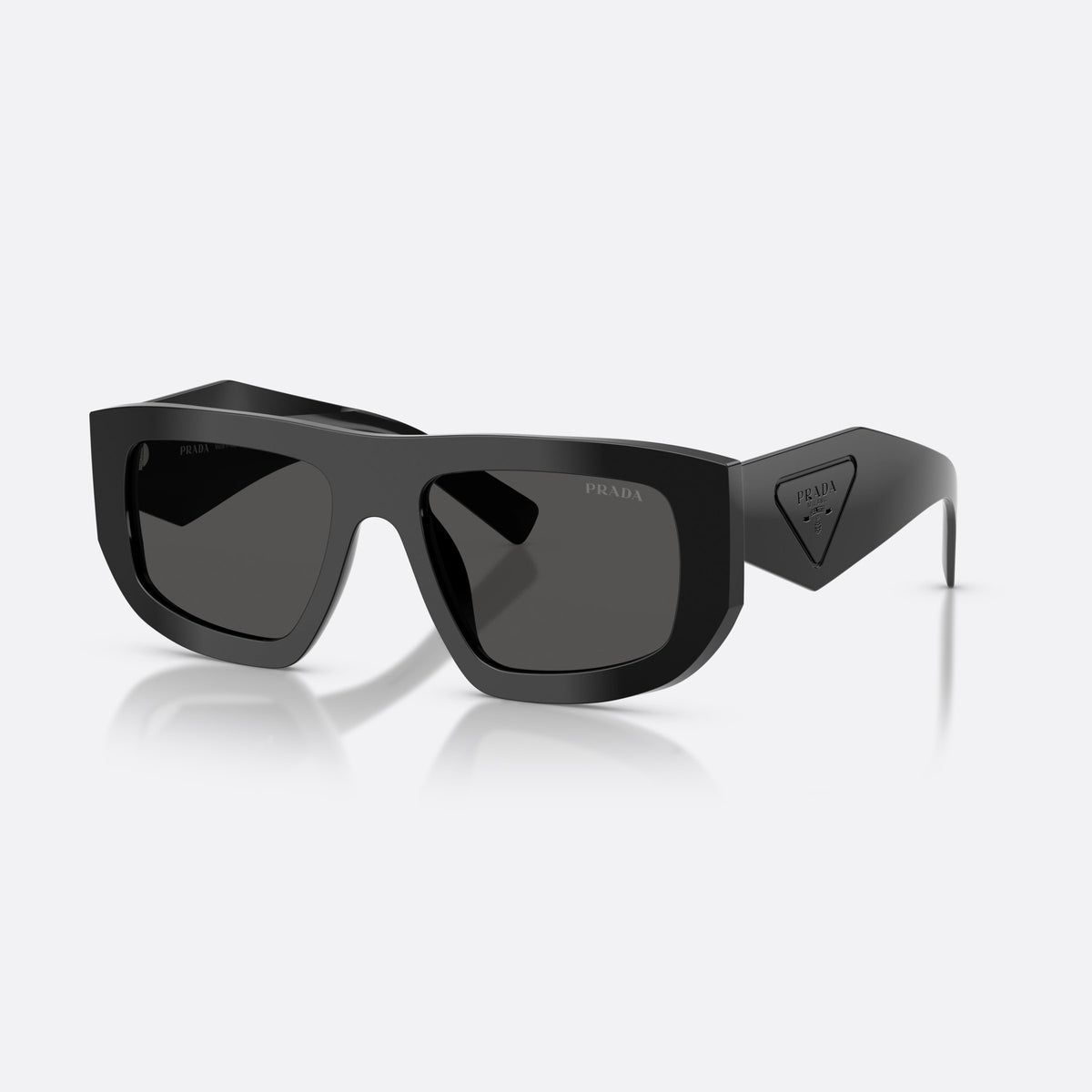 Prada PR D04SU 16K08Z sunglasses, black irregular frame for women, plain bridge, integrated into frame, full-rim thick frame