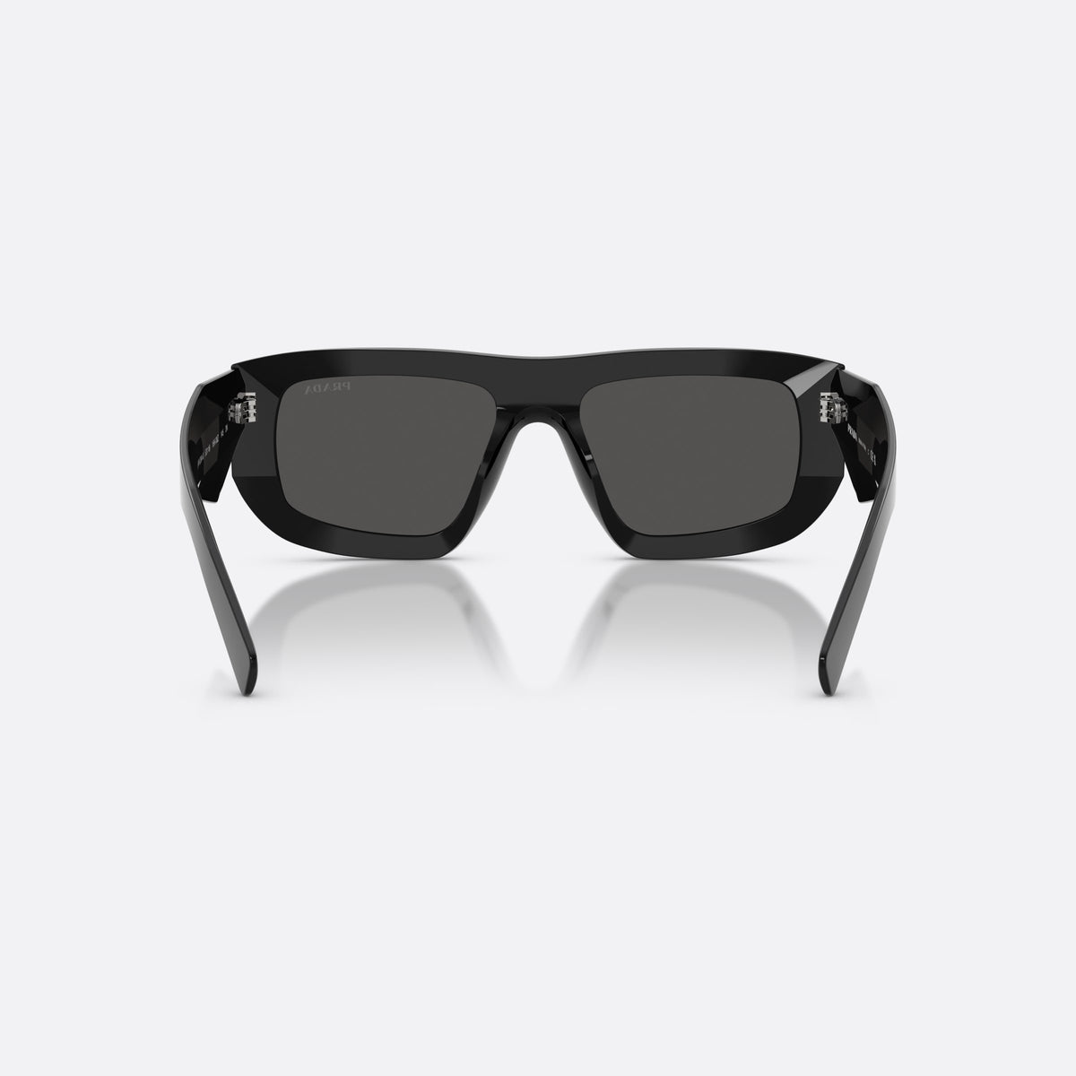 Prada PR D04SU 16K08Z sunglasses, black irregular frame for women, plain bridge, integrated into frame, full-rim thick frame, back view