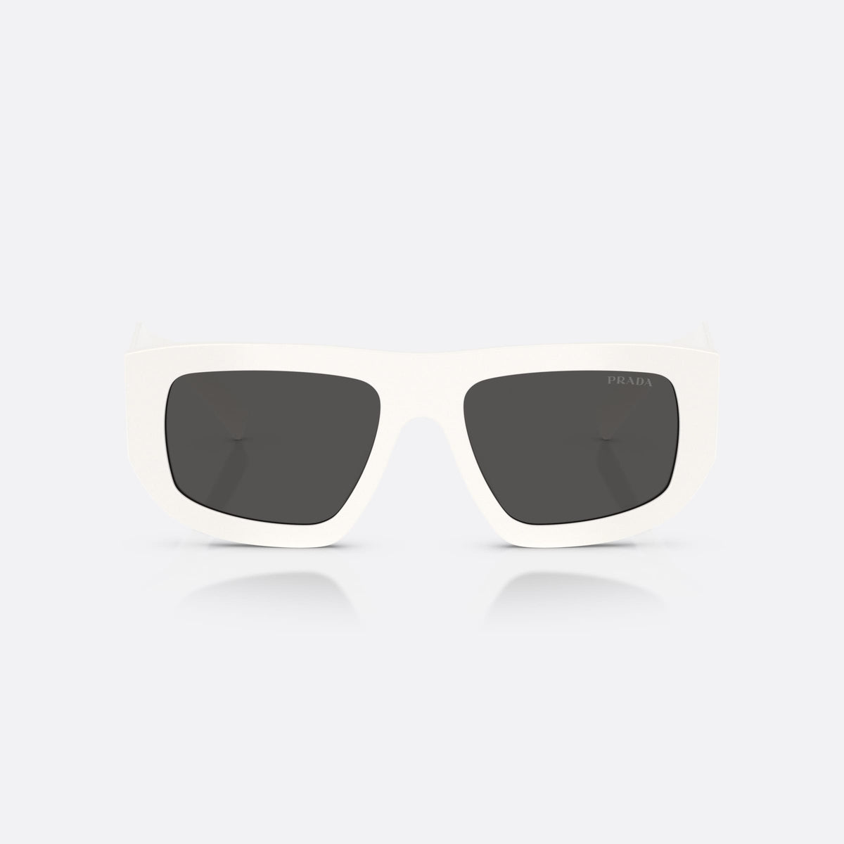 Prada PR D04SU 17K08Z sunglasses, white irregular frame for women, plain bridge, triangle plaque on temple, full rim frame, front view