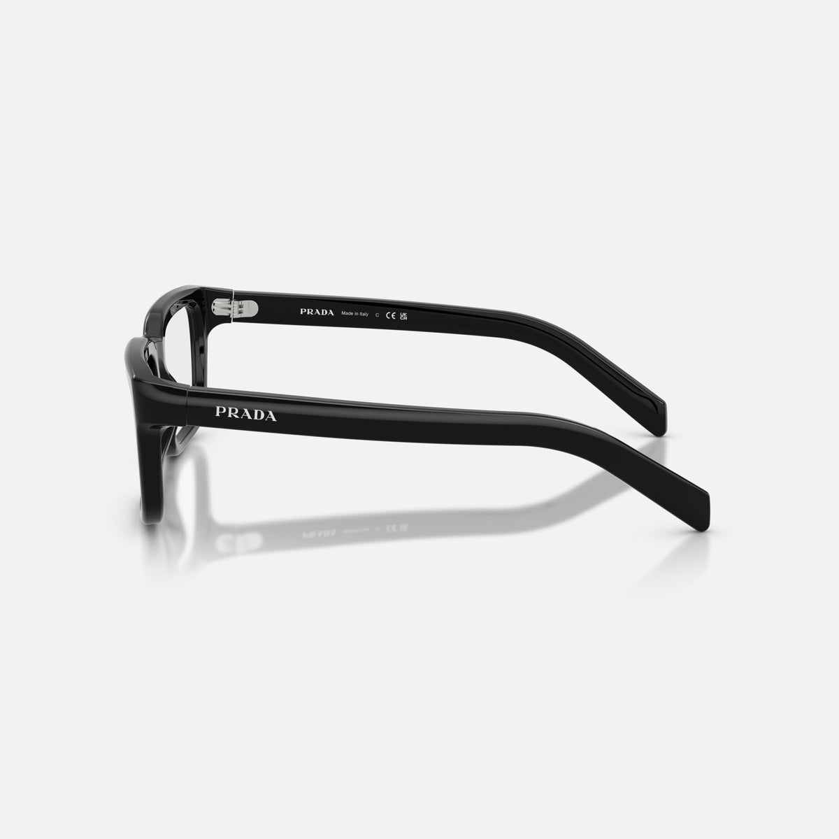 Rame ochelari de vedere Prada PR D04V 16K1O1, pillow negru, pentru femei, punte simplă, litere ale brandului pe braț, ramă completă, vedere laterală